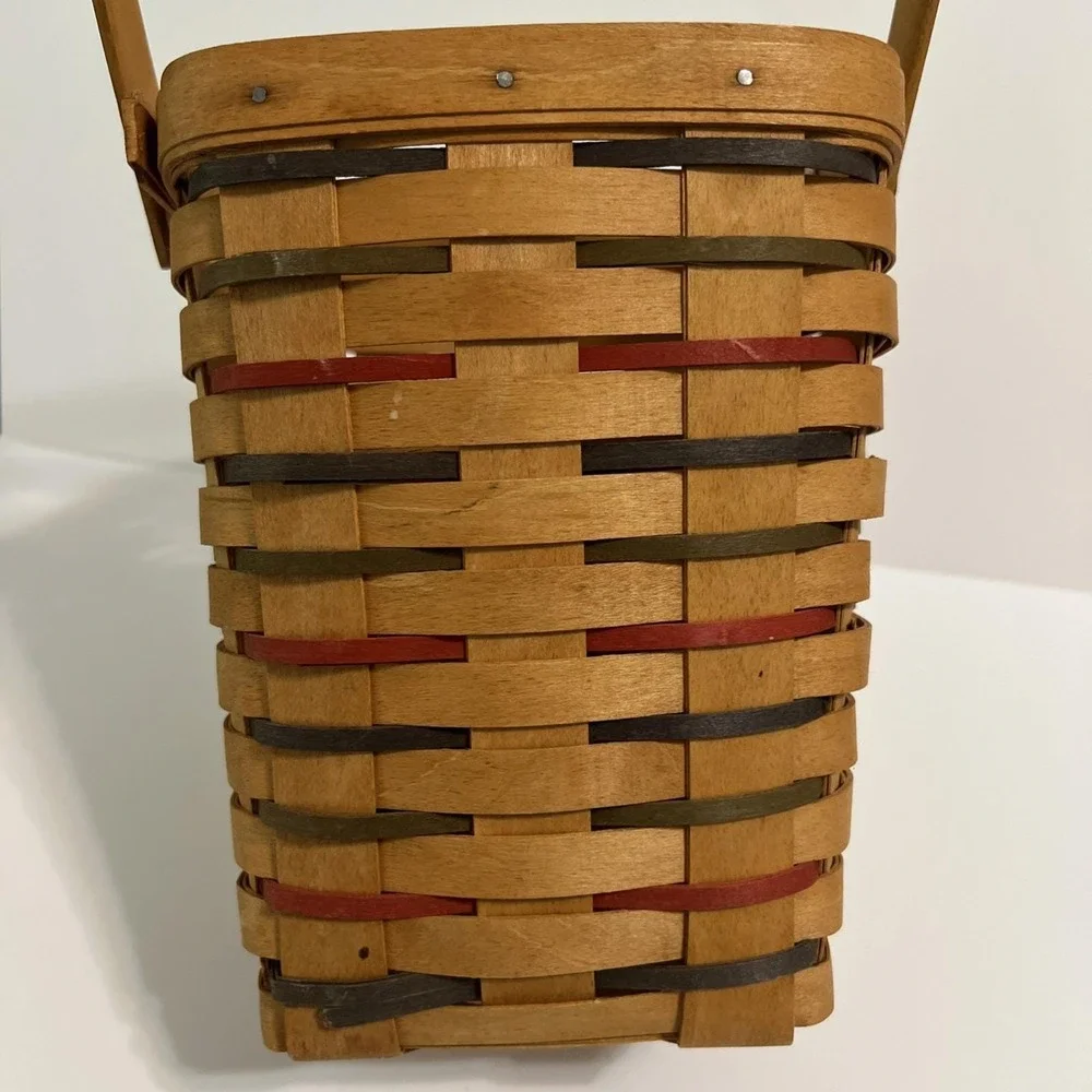 Vintage 1996 Longaberger Large Peg Basket with Moveable Handle Red Green‎ Blue